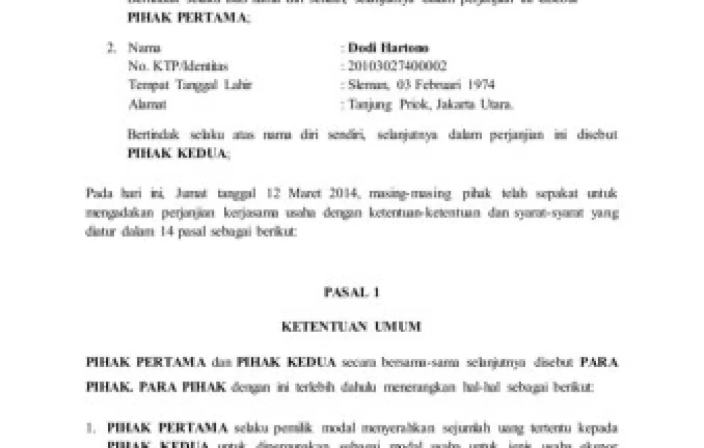 surat perjanjian kerja sama